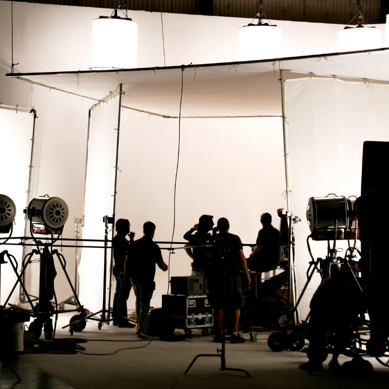 Film crew preparing a production set